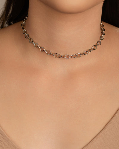 Choker Elos Ovais 6 mm Ródio Branco - 32 cm