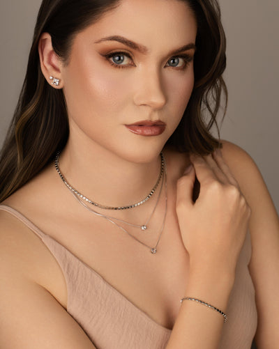 Choker Malha Quadrada 3 mm Ródio Branco - 35 cm