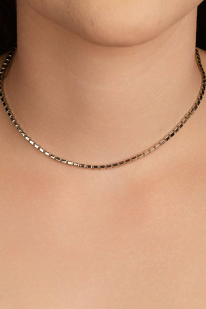 Choker Malha Quadrada 3 mm Ródio Branco