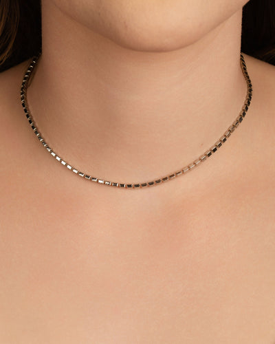 Choker Malha Quadrada 3 mm Ródio Branco - 35 cm