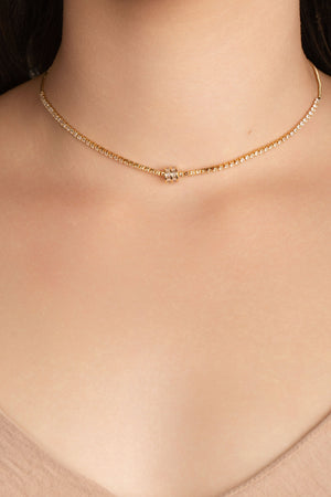 Gargantilha Riviera Cravejada Cristal Banhado a Ouro 18K - 45 cm