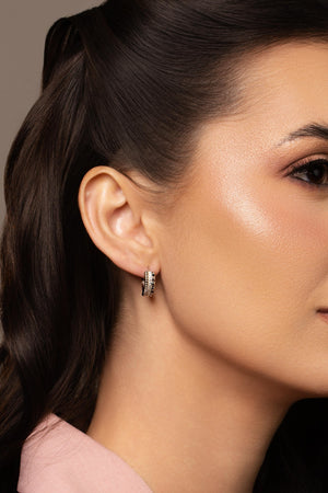 Brinco Argola Click Detalhada Cravejado Cristal 1.5 cm Ródio Branco