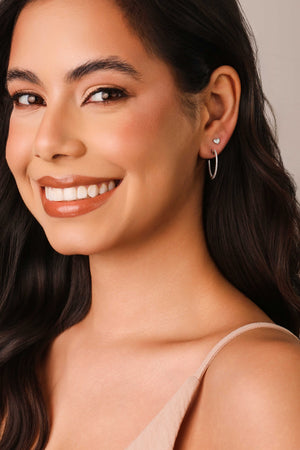 Brinco Argola Coração Cravejado Cristal 2.2 cm Ródio Branco