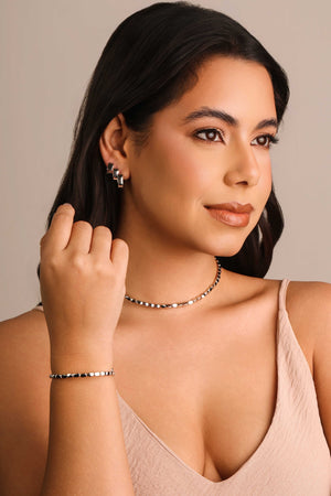 Brinco Argola Click Quadrada Reta Lisa 1.0 cm Ródio Branco