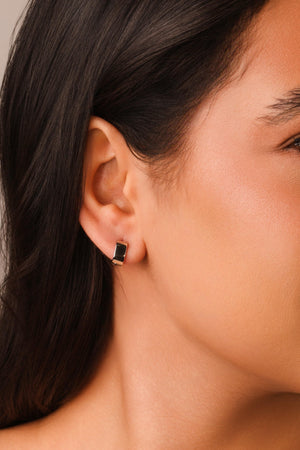 Brinco Argola Click Quadrada Reta Lisa 1.0 cm Ródio Branco