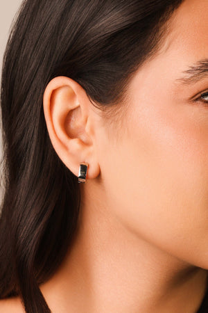 Brinco Argola Click Quadrada Reta Lisa 1.2 cm Ródio Branco