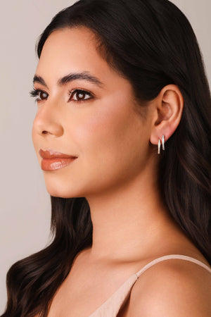 Brinco Argola Coração Cravejado Cristal 1.6 cm Ródio Branco