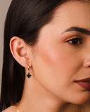 Brinco Argola Click Trevo Tom Onix 2.6 cm Banhado a Ouro 18K