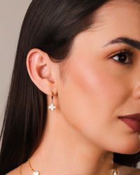 Brinco Argola Click Trevo Tom Madrepérola 2.6 cm Banhado a Ouro 18K