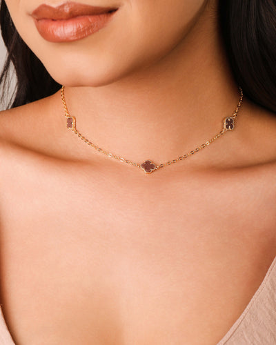 Choker Elos Trevos Rubi 1,0 cm Banhado a Ouro 18K