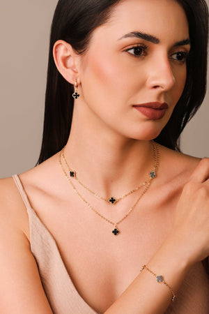 Choker Elos Trevos Tom Onix 1.0 cm Banhado a Ouro 18K