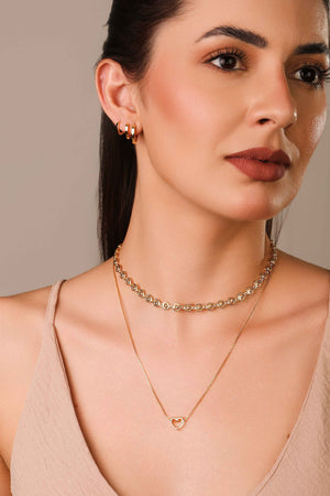 Choker Corações Bolinhas Banhado a Ouro 18K