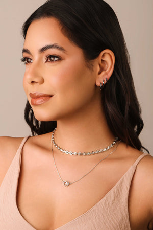 Choker Corações Bolinhas Ródio Branco