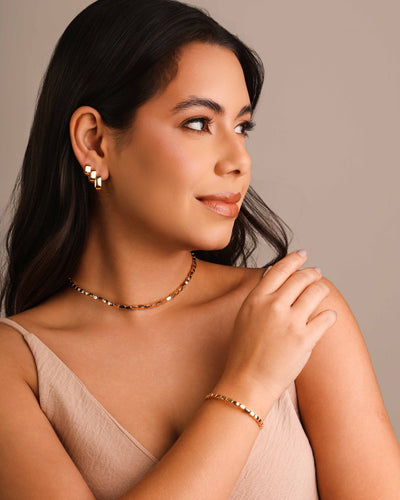 Bracelete Mola Abaulado ABS 4 mm Banhado a Ouro 18K