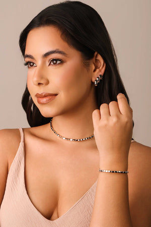 Bracelete Mola Abaulado ABS Ródio Branco