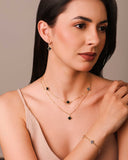 Pulseira Elos Trevos Tom Onix Banhado a Ouro 18K