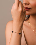 Pulseira Elos Trevos Tom Onix Banhado a Ouro 18K