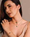 Pulseira Elos Trevos Tom Esmeralda Banhado a Ouro 18K