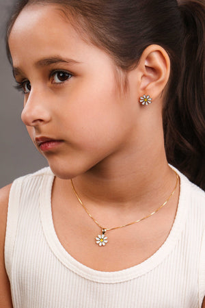 Brinco Infantil Flor Margarida 1.2 cm Banhado a Ouro 18K