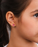 Brinco Infantil Trevo Rosa 7 mm Banhado a Ouro 18K