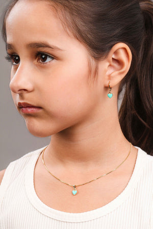 Brinco Infantil Argola Coração Verde 2.2 cm Banhado a Ouro 18K