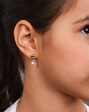 Brinco Infantil Bolinha Safira Rosa Oval Banhado a Ouro 18K