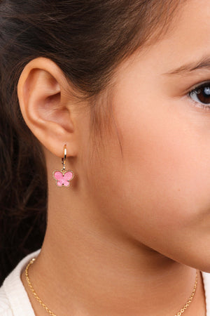 Brinco Infantil Argola Borboleta Rosa 2.4 cm Banhado a Ouro 18K