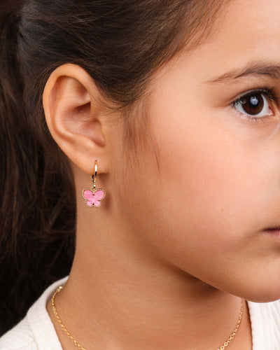 Brinco Infantil Argola Borboleta Rosa 2,4 cm