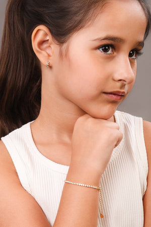 Brinco Argola Infantil Corações Cravejado Cristal 1.0 cm Banhado a Ouro 18K