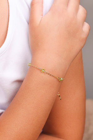 Pulseira Infantil Elos Cristais Ligth Green 4 mm Banhado a Ouro 18K