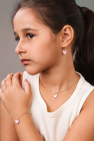Pulseira Infantil Boboleta Rosa Banhado a Ouro 18K