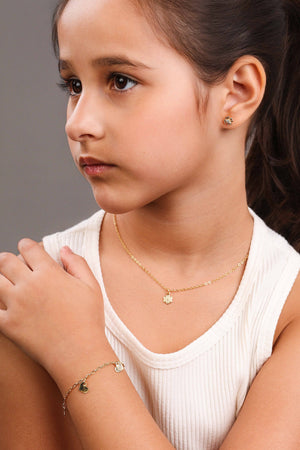 Pulseira Infantil Elos Corações Lisos Banhado a Ouro 18K