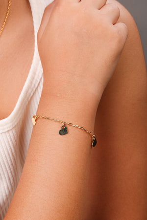 Pulseira Infantil Elos Corações Lisos Banhado a Ouro 18K