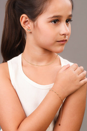 Pulseira Infantil Elos Bolinhas 2.5 mm Banhado a Ouro 18K