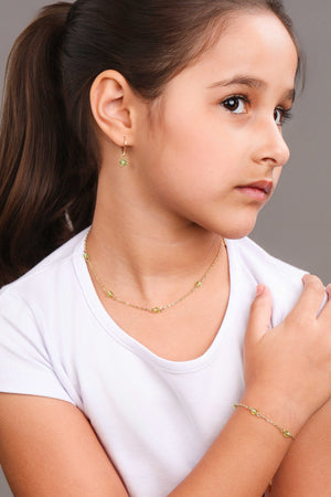 Gargantilha Infantil Elos Cristais Light Green 4 mm Banhado a Ouro 18K - 35 cm