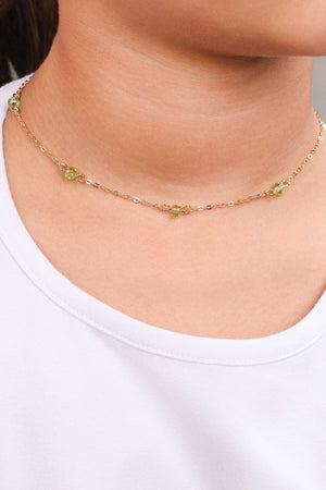 Gargantilha Infantil Elos Cristais Light Green 4 mm Banhado a Ouro 18K - 35 cm