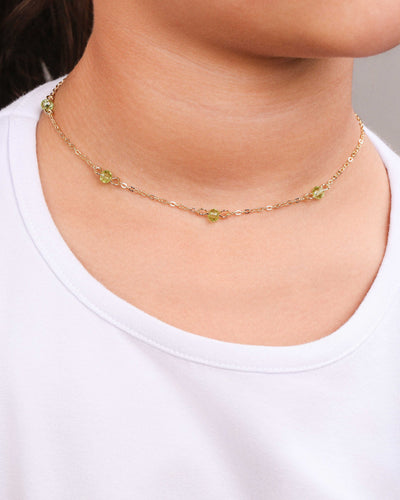 Colar Infantil Elos Cristais Verde Claro 4 mm Banhado a Ouro 18K - 35 cm