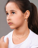 Gargantilha Infantil Bolinhas Cristal Oval Safira Rosa Banhado a Ouro 18K - 30 cm