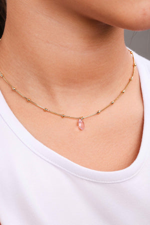 Gargantilha Infantil Bolinhas Cristal Oval Safira Rosa Banhado a Ouro 18K - 30 cm