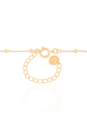 Gargantilha Infantil Bolinhas Cristal Oval Safira Rosa Banhado a Ouro 18K - 30 cm