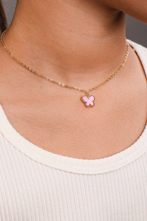 Gargantilha Infantil Elos Borboleta Rosa Banhado a Ouro 18K - 30 cm