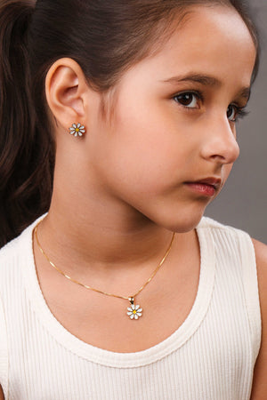 Gargantilha Infantil Flor Margarida 1.2 cm Banhado a Ouro 18K - 35 cm