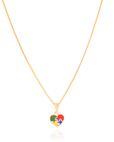 Colar Coração Autismo 9 mm Banhado a Ouro 18K - 45 cm