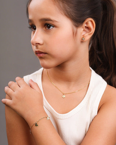 Colar Infantil Elos Flor 6 mm Banhado a Ouro 18K - 35 cm