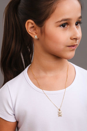 Gargantilha Infantil Ursinho Cravejado Cristal Banhado a Ouro 18K - 45 cm