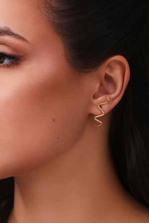 Brinco Fio Zig Zag Banhado a Ouro 18K