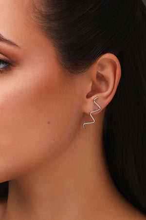 Brinco Fio Zig Zag Ródio Branco