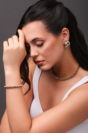 Brinco Orgânico Detalhado 2.4 cm Ródio Branco