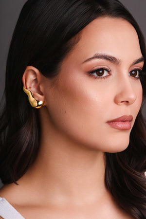 Ear Cuff Orgânico Liso 3.9 cm Banhado a Ouro 18K