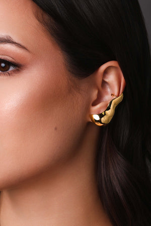 Ear Cuff Orgânico Liso 3.9 cm Banhado a Ouro 18K